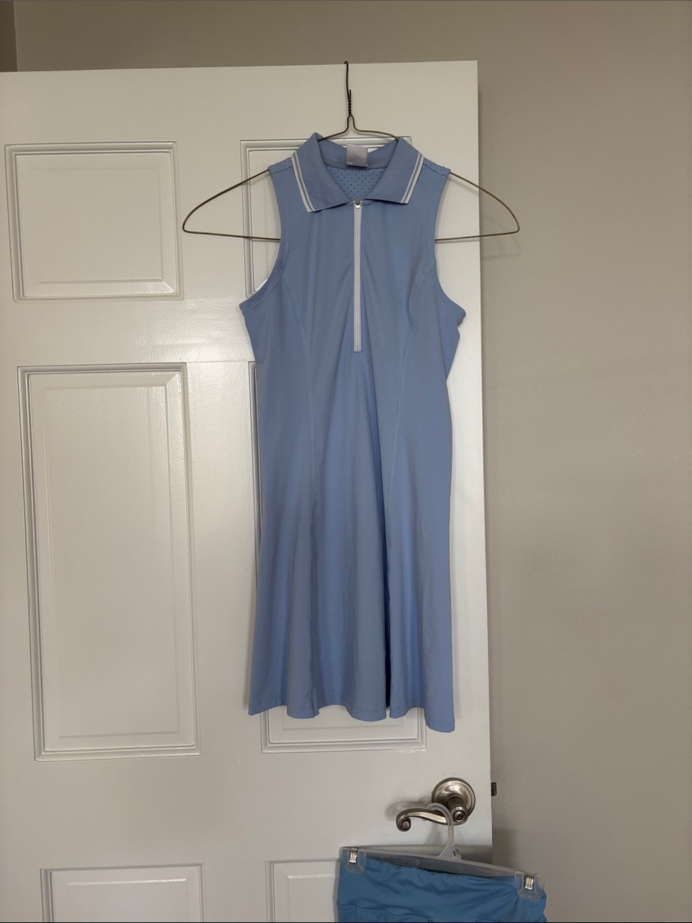 Sleeveless Sky Blue Polo Zip-Front Mini Dress
